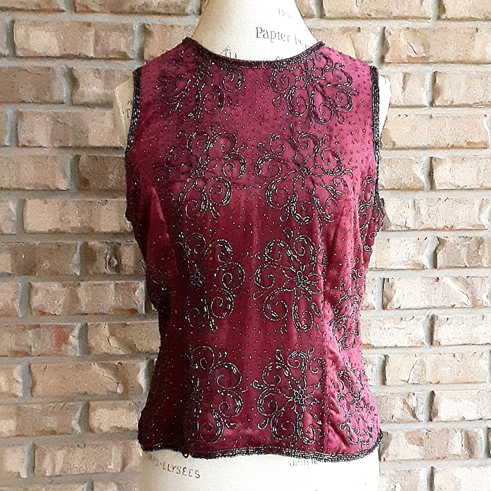 Paradise NY Vintage Sleeveless Velvet Beaded Evening Top.